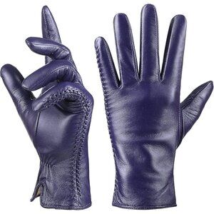 Women's Genuine Sheepskin Leather Gloves Winter Warm  Driving Gloves Purple